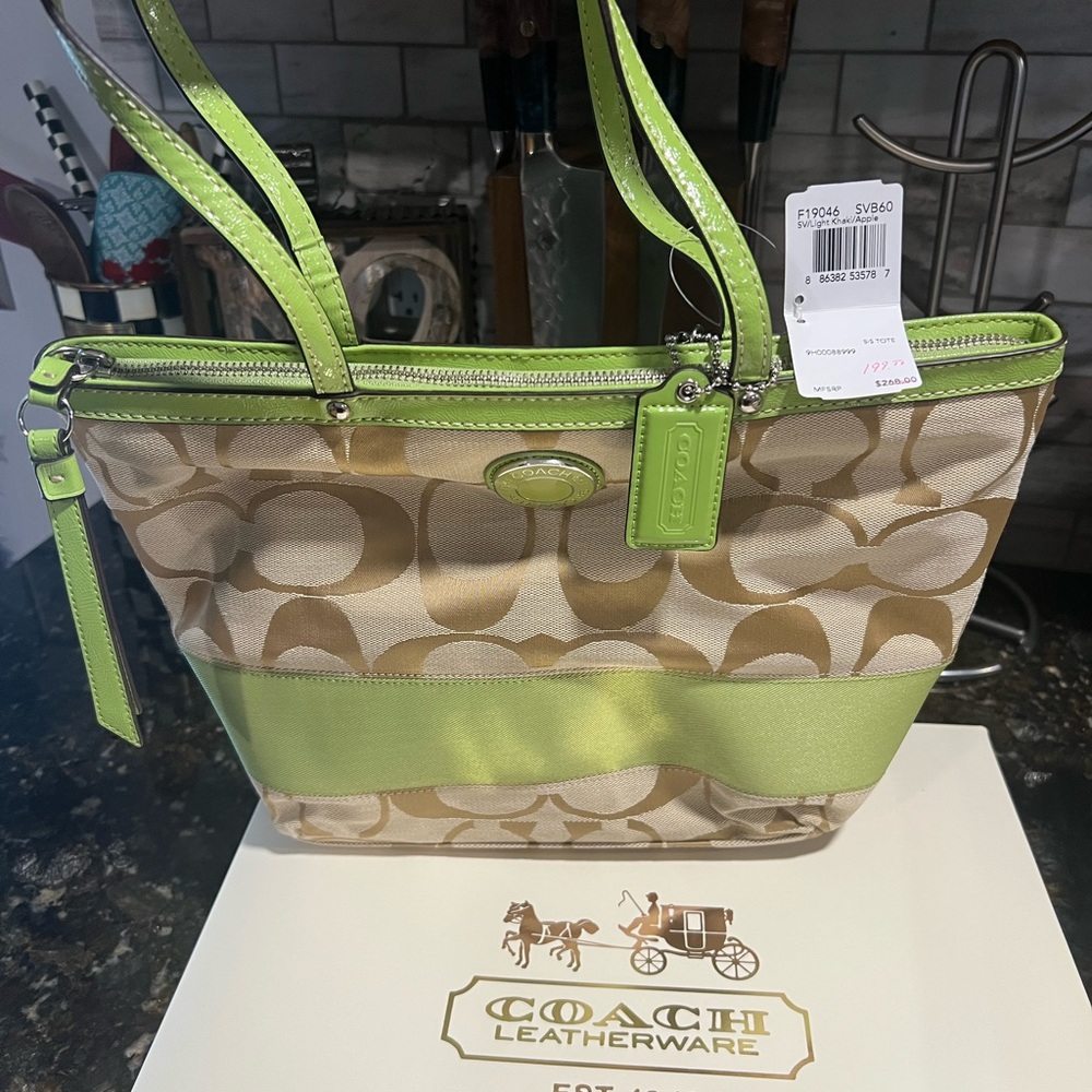 Coach Green and Beige Tote Bag